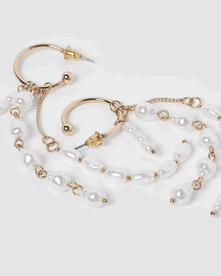 Gold colour pearl drop hoop earrings