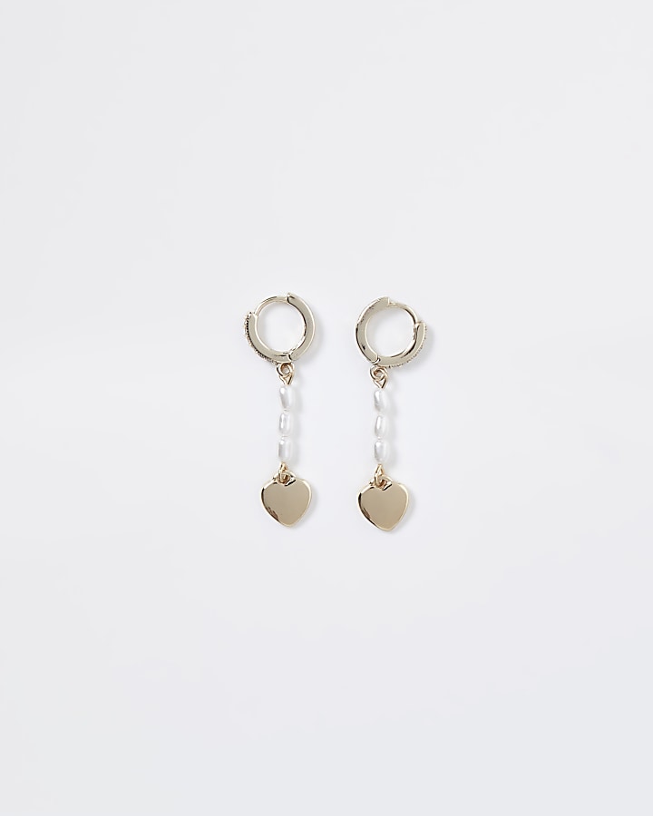 Gold colour pearl mini heart hoop earrings