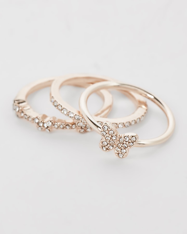 Rose gold diamante rings multipack