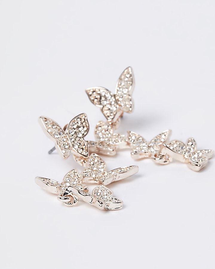 Rose gold butterfly drop earrings