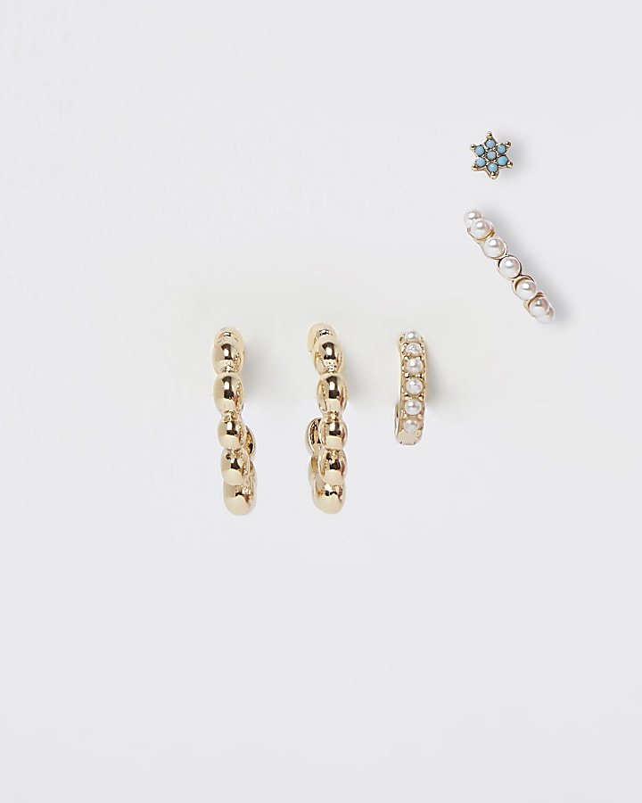 Gold pearl 6 pack earrings