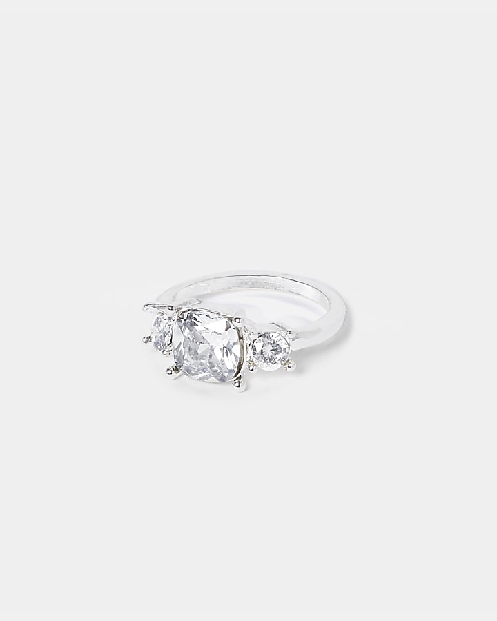 White Triple Stone Engagement Ring