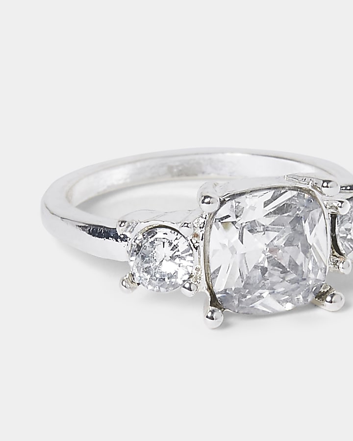 White Triple Stone Engagement Ring