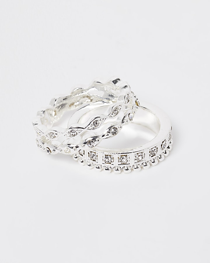 Silver embellished band rings
