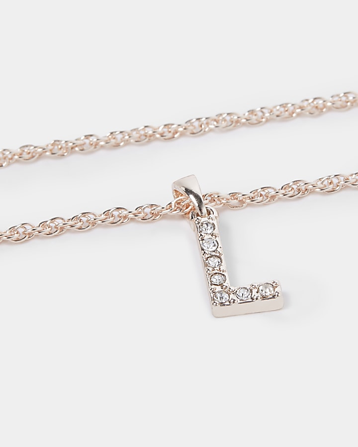Rose gold pave L Initial ditsy charm necklace