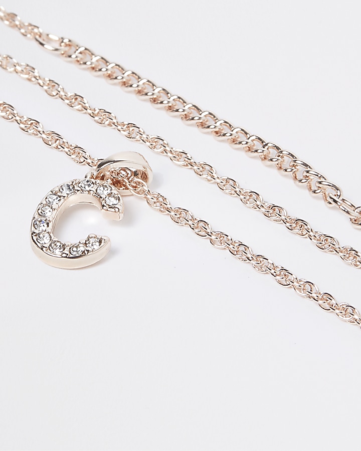 Rose Gold pave C Initial ditsy charm necklace