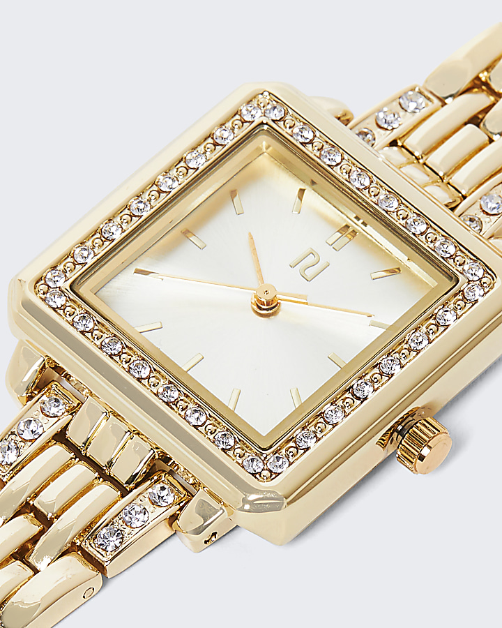 Gold diamante chain link watch