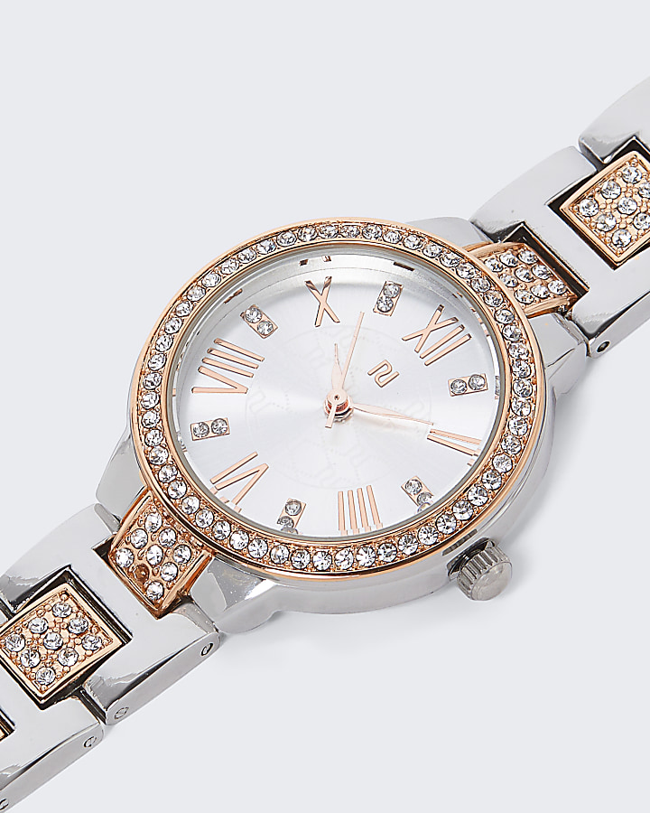 Silver diamante chain link watch