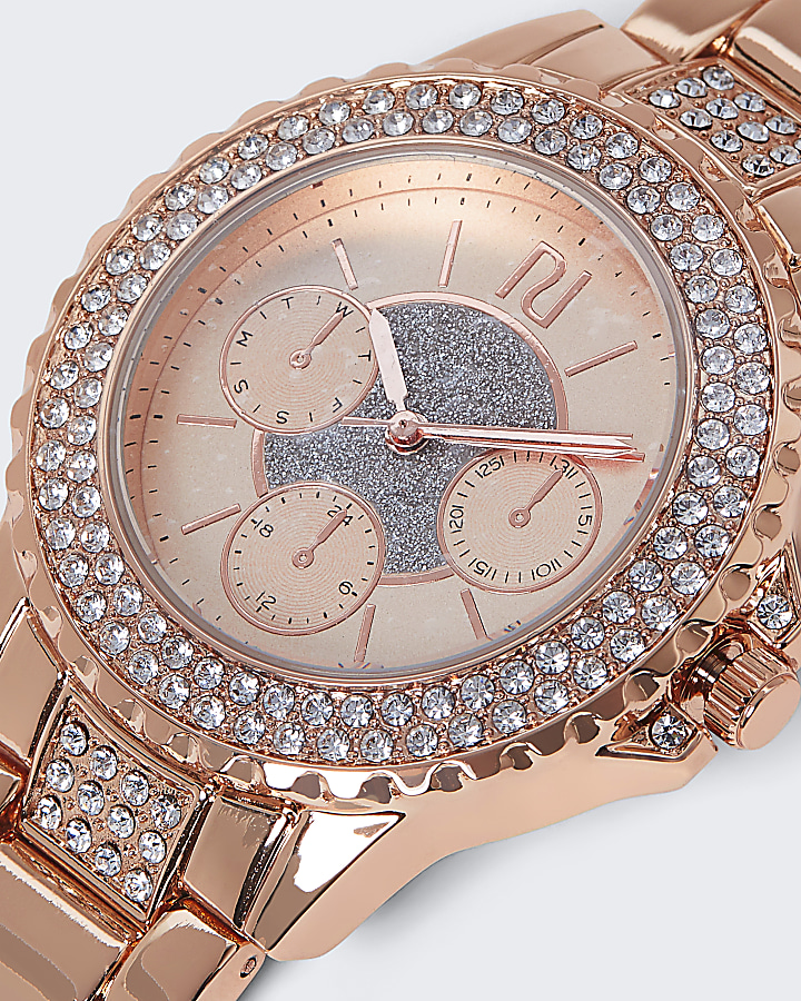 Rose gold chunky diamante embellished watch
