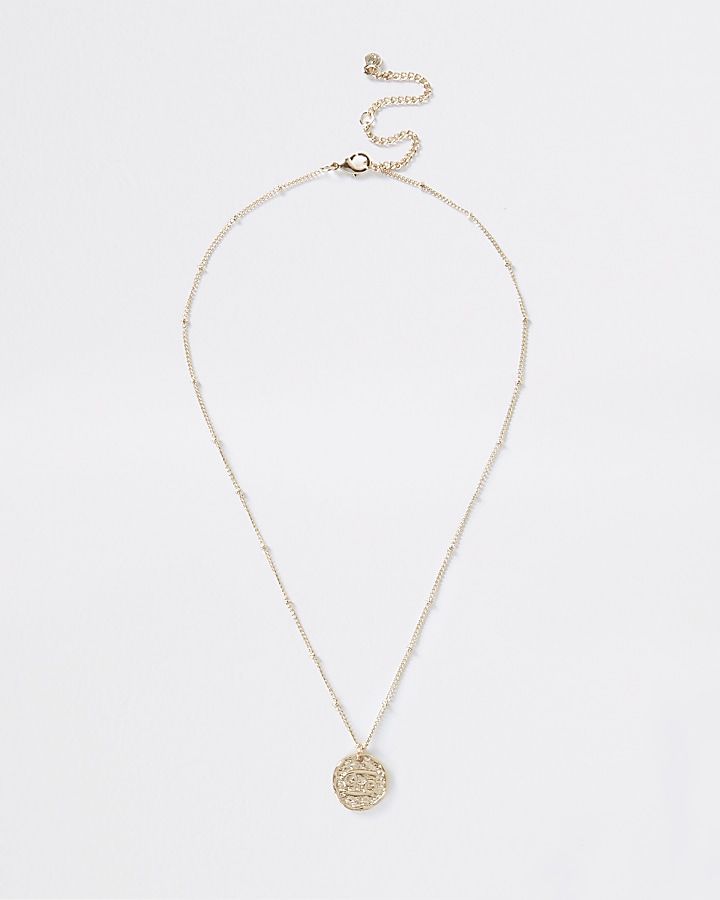 Gold cancer horoscope coin necklace