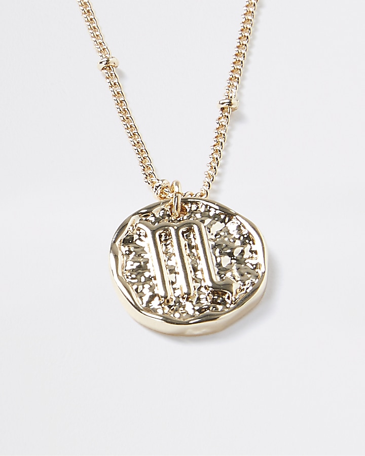 Gold Scorpio horoscope coin necklace