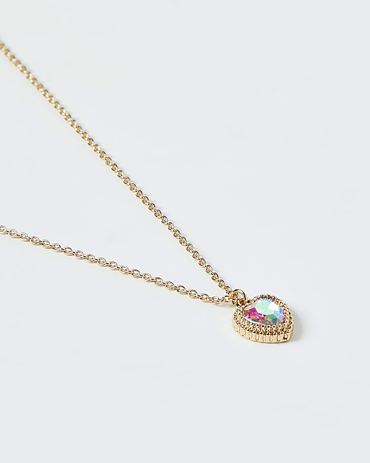 Gold colour heart stone necklace
