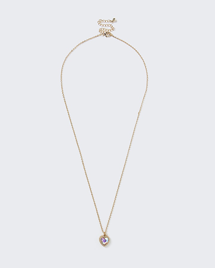 Gold colour heart stone necklace