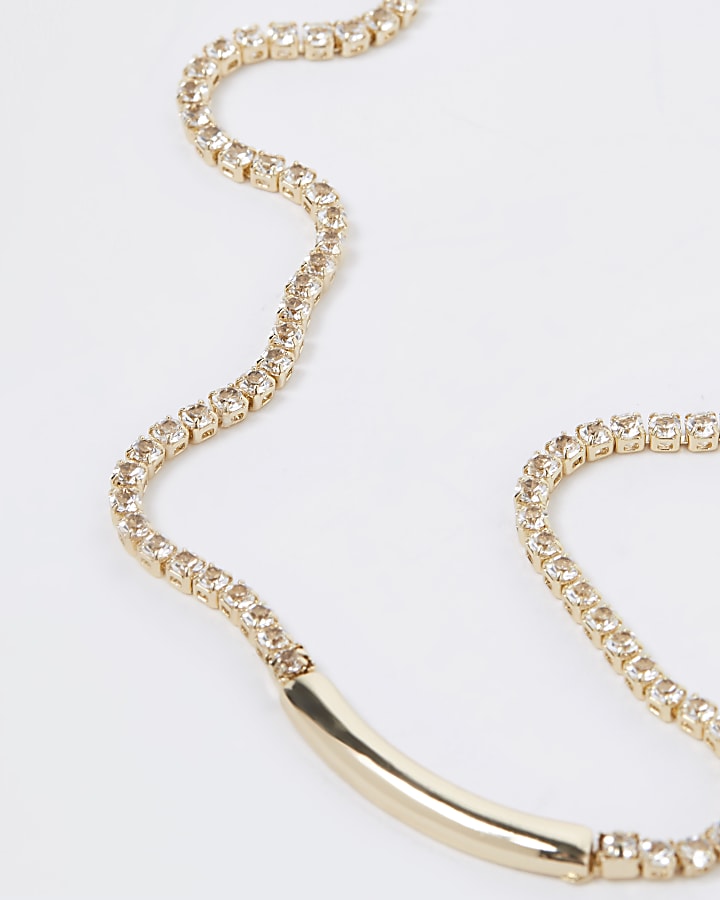 Gold Rhinestone Chain Bar Necklace