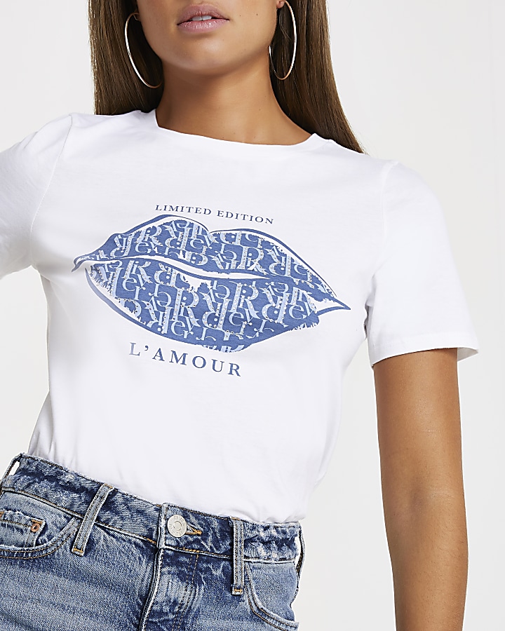 White L'amour RI monogram lips t-shirt