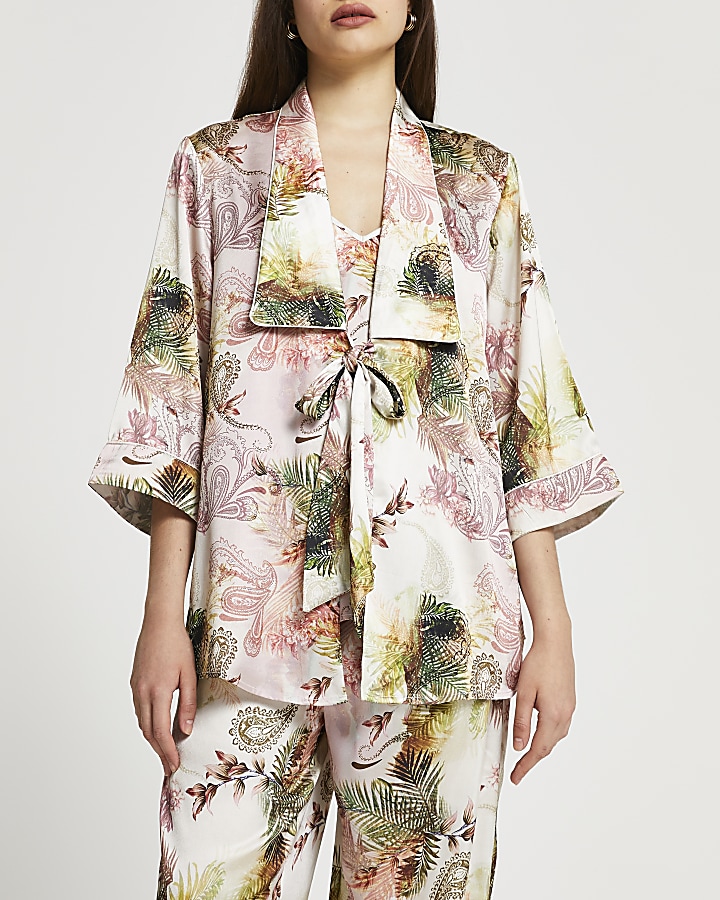 Pink paisley print kimono robe