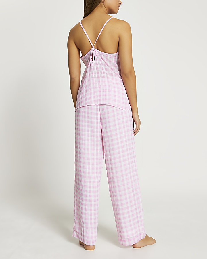 Pink gingham pyjama cami set
