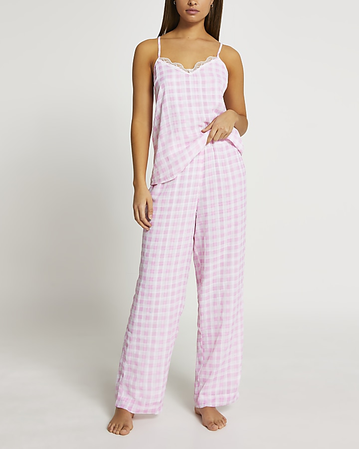 Pink gingham pyjama cami set