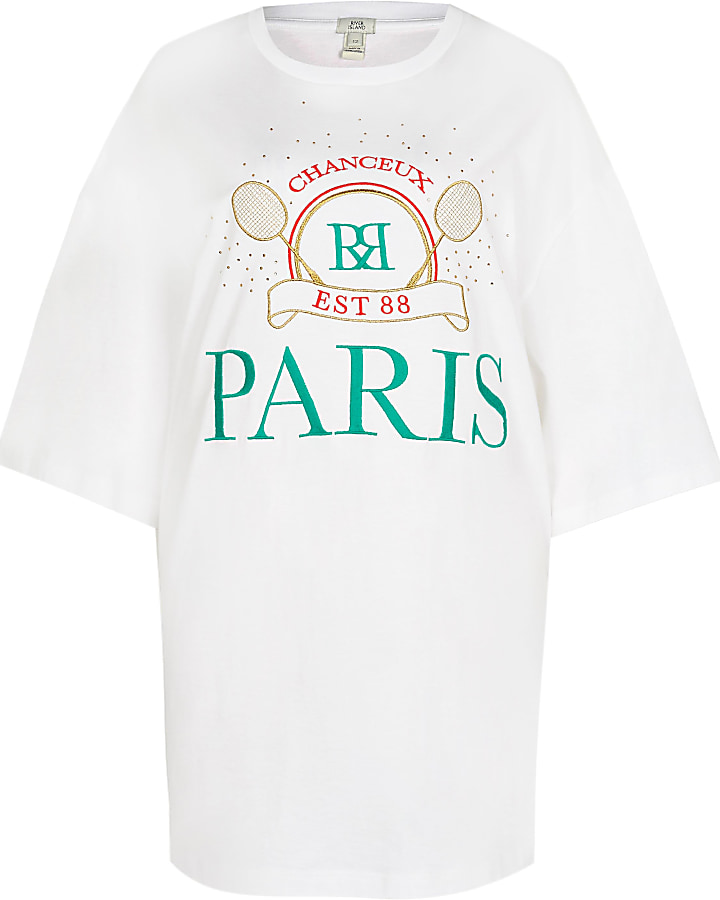 White 'Paris' oversized t-shirt