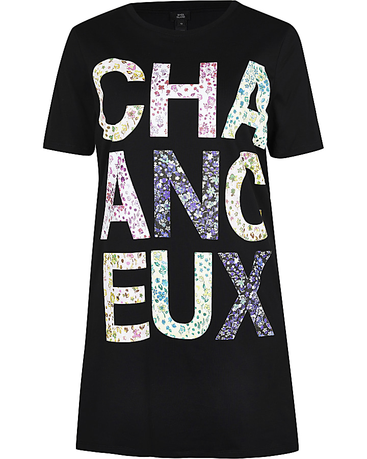 Black 'Chanceux' floral oversized t-shirt