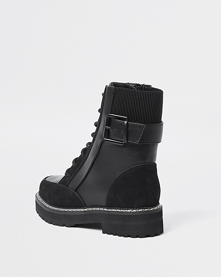 Black buckle lace up boots