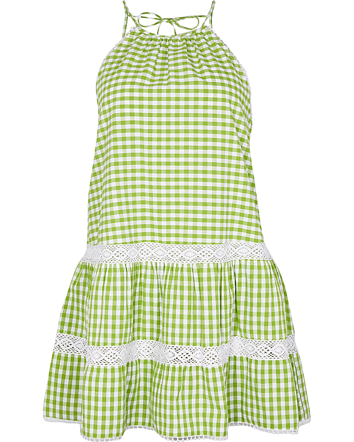 Green tiered halter mini swing beach dress