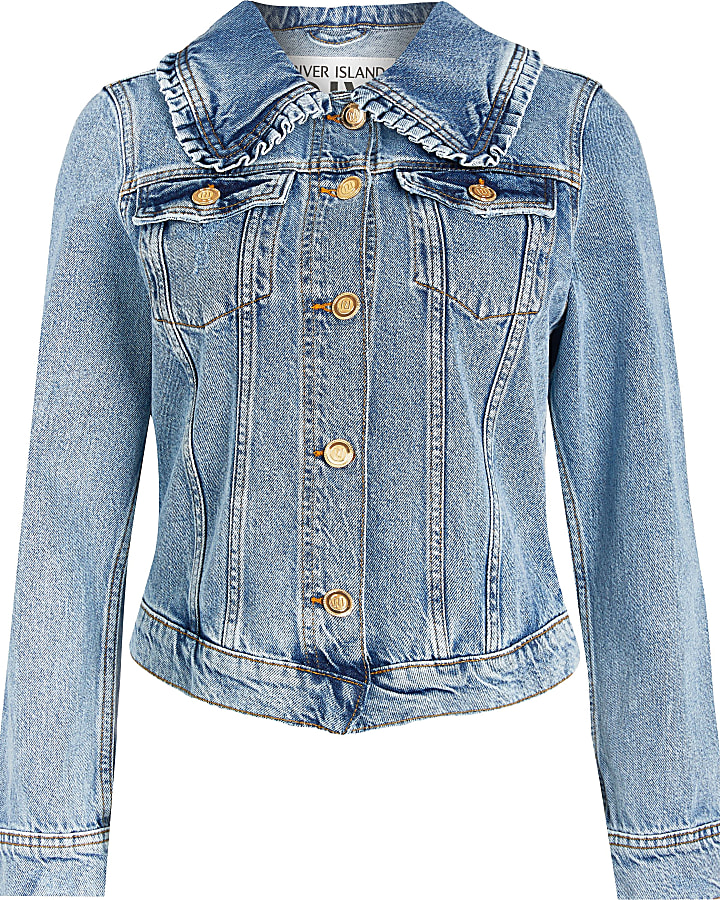 Blue denim collared fitted Jacket