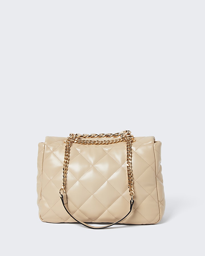 Cream faux leather quilted shoulder bag