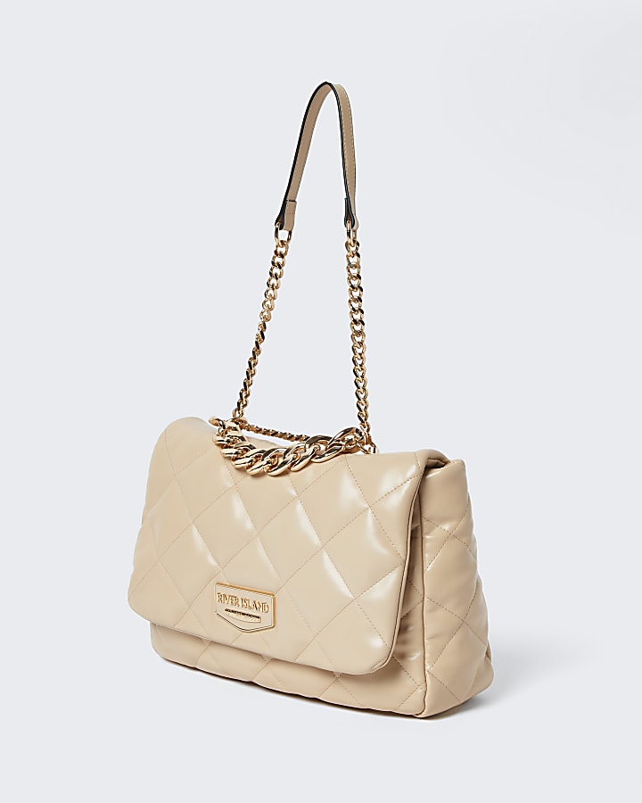 Cream faux leather quilted shoulder bag