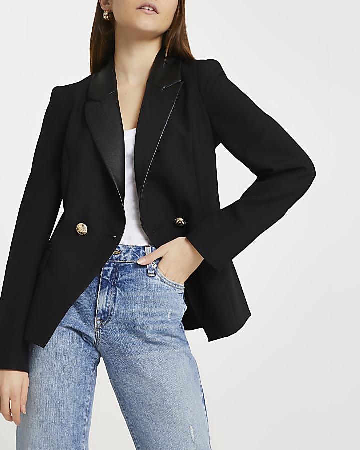 Black double breasted fitted blazer