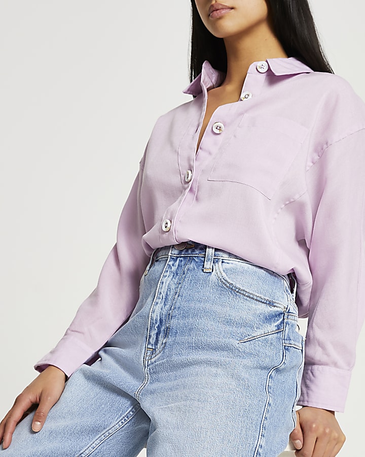 Petite purple oversized long sleeve shirt