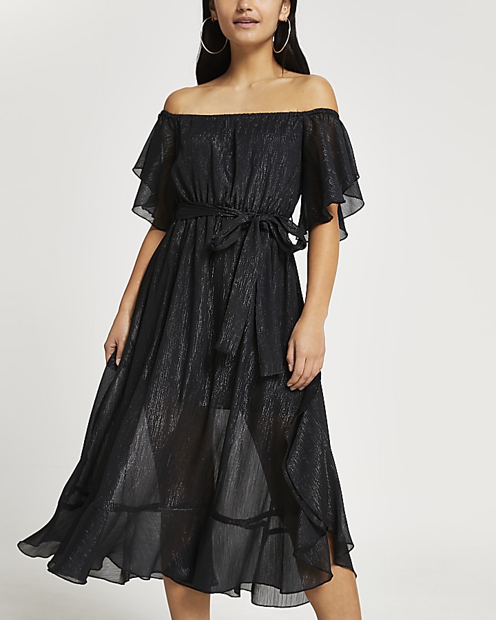 Petite black bardot maxi dress