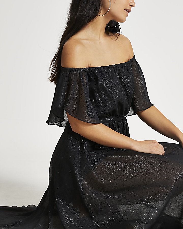 Petite black bardot maxi dress