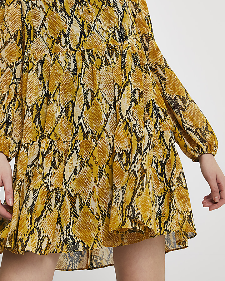 Yellow snake print smock mini dress
