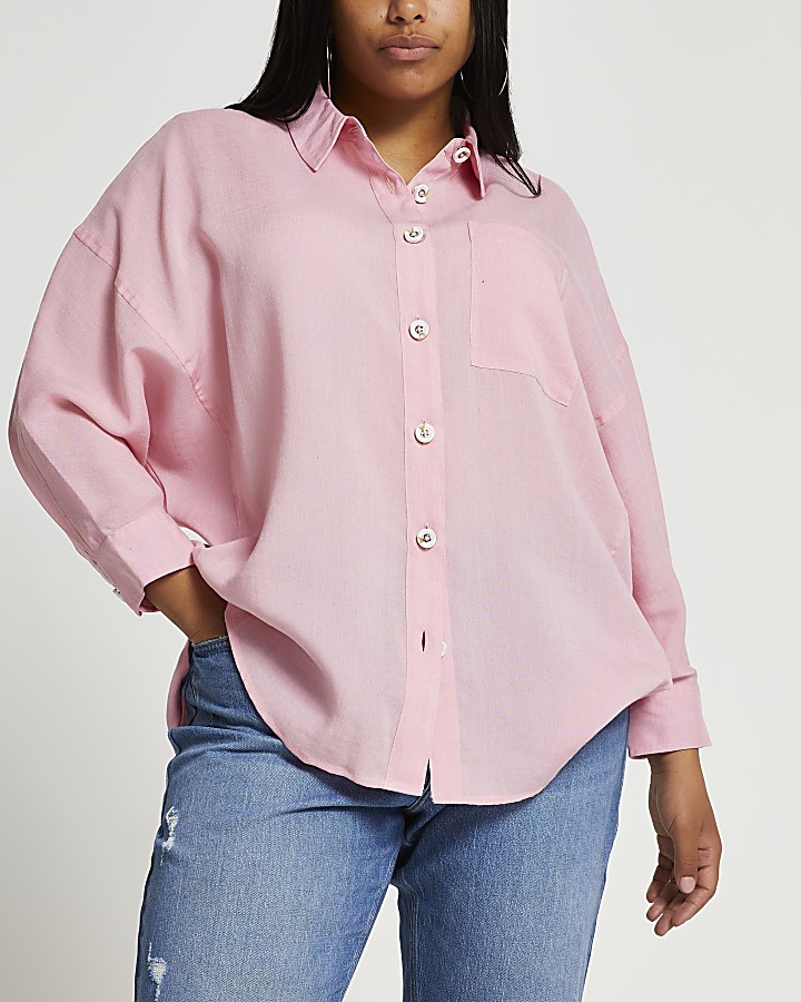 Plus pink long sleeve oversized shirt