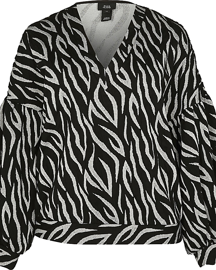 Black animal print blouse