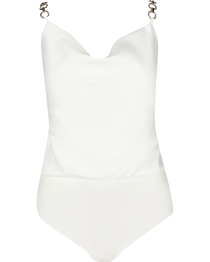 White sleeveless chain trim bodysuit