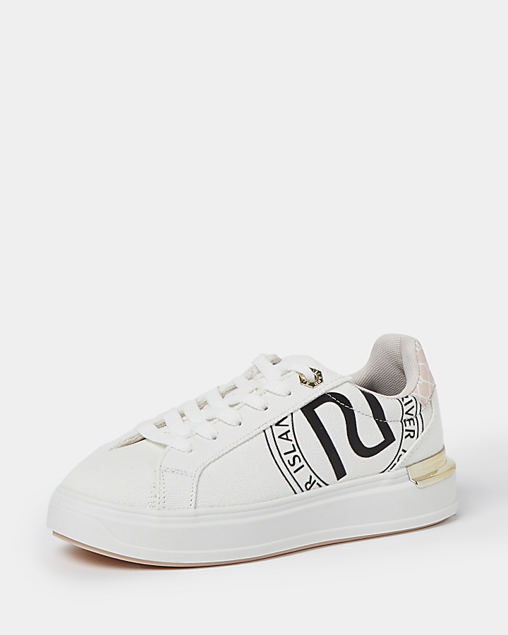 White wide fit RI lace up trainers