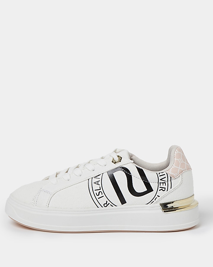 White wide fit RI lace up trainers