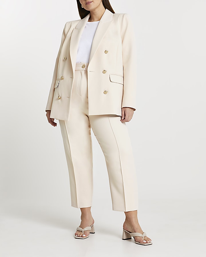 Plus cream fitted double breasted blazer