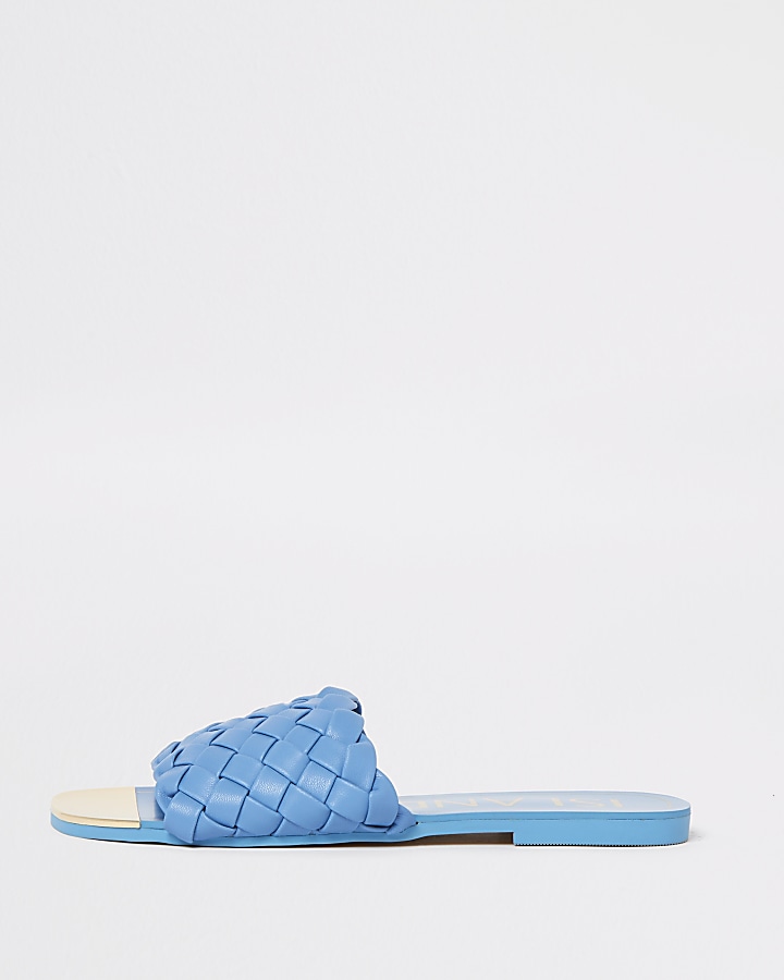 Blue woven flat sandal