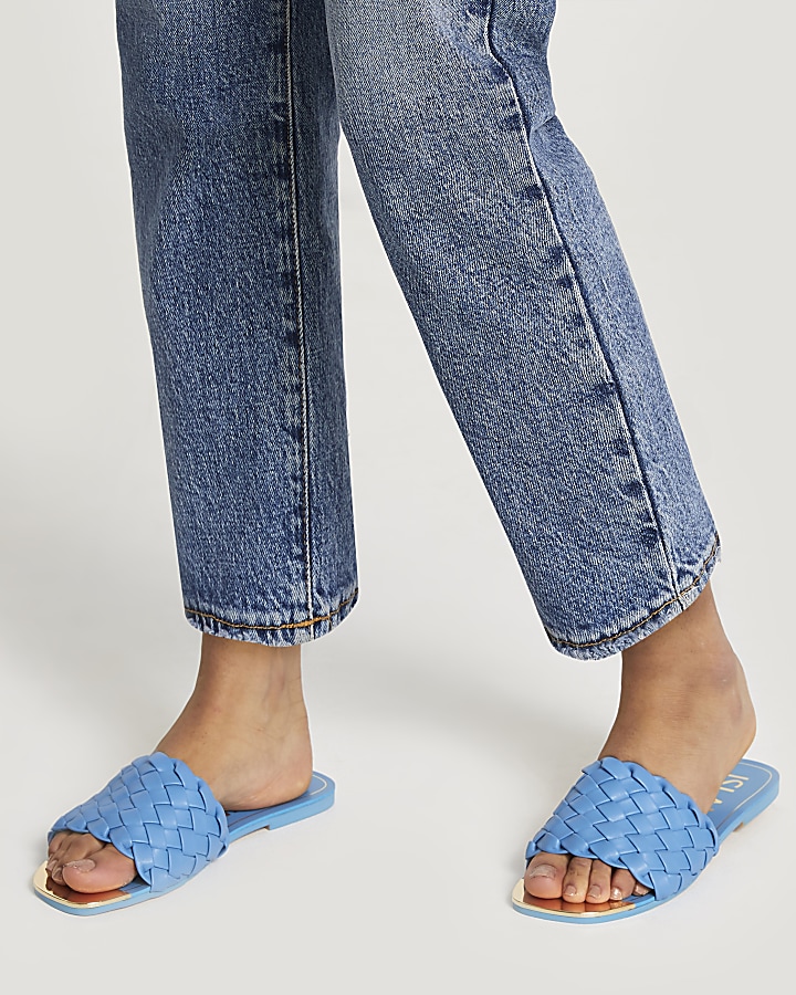 Blue woven flat sandal