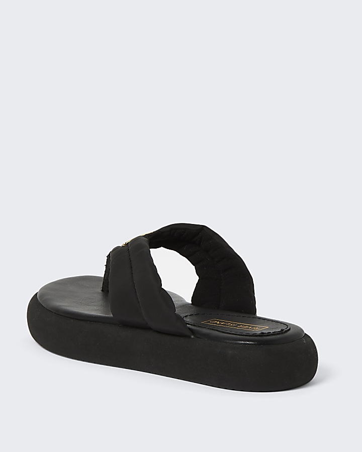 Black RI padded nylon toe thong sandals