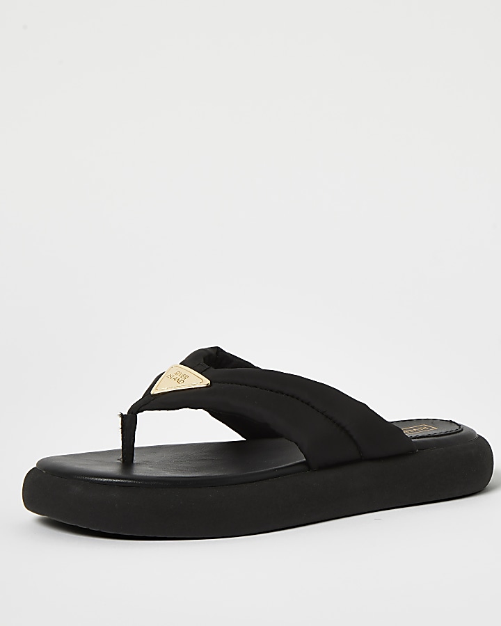 Black RI padded nylon toe thong sandals