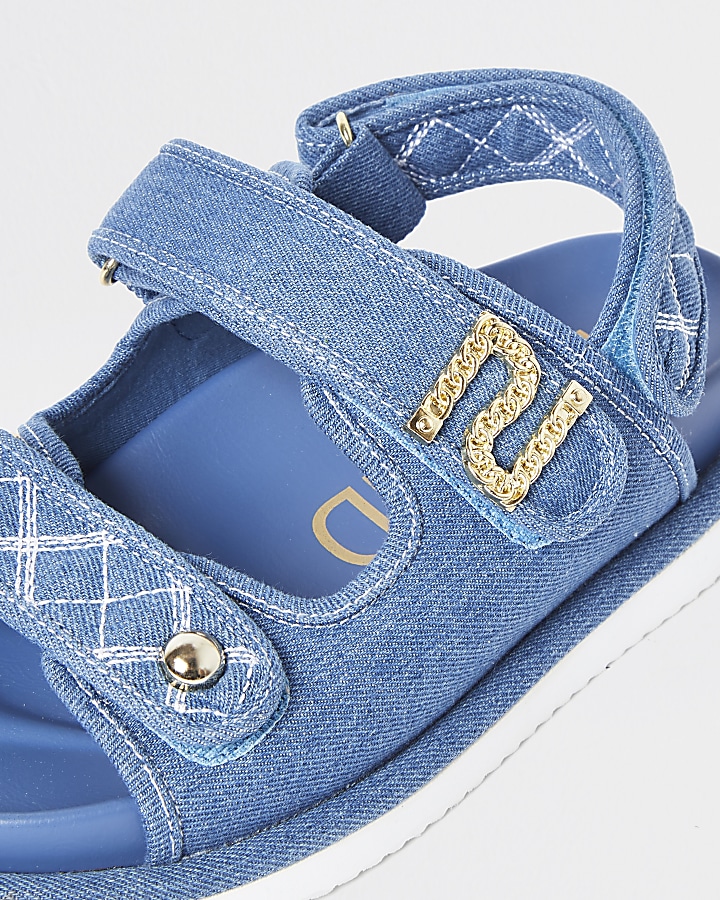 Blue RI embellished denim dad sandals
