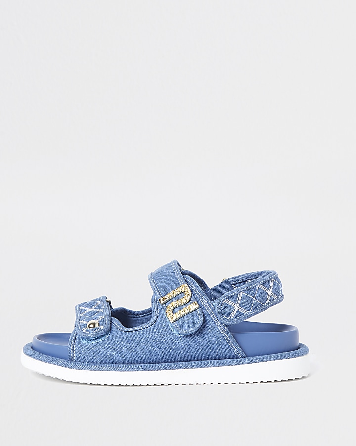 Blue RI embellished denim dad sandals