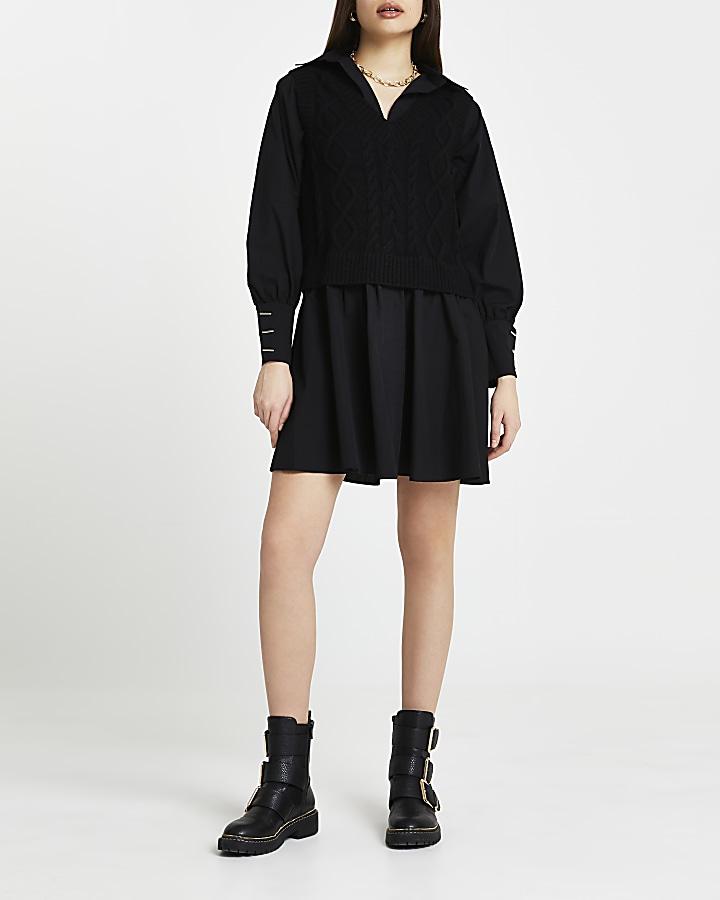 Black cable knit shirt dress