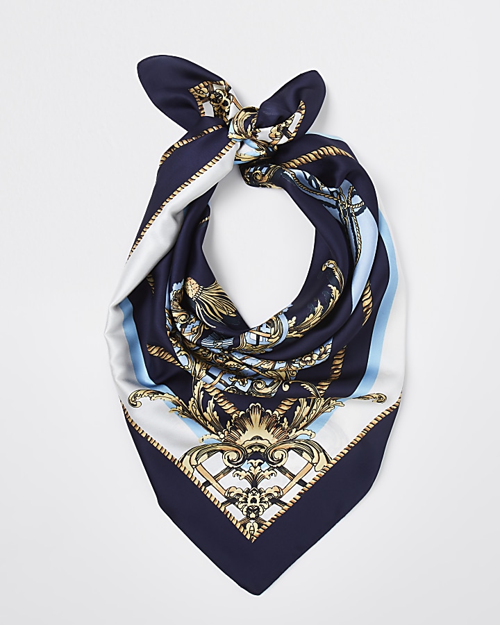 Blue RI baroque print square scarf