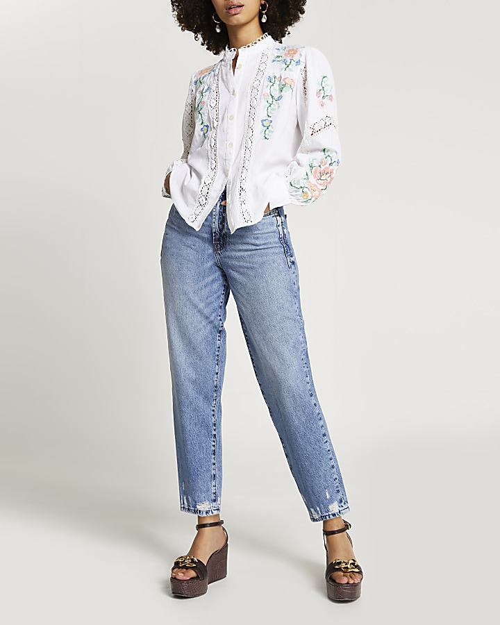 White long sleeve embroidered blouse