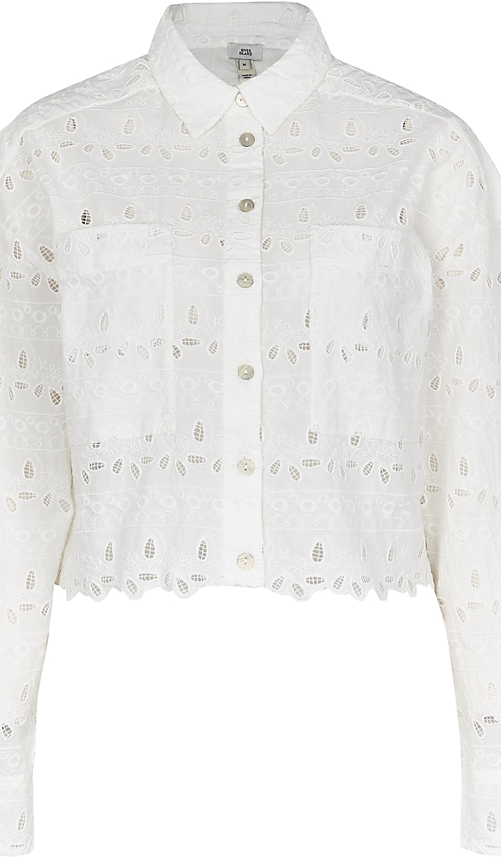 Cream broderie cropped shirt